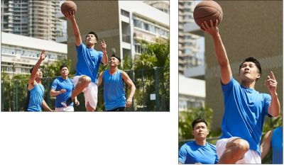 Better cropping makes images appear larger while taking up less space. The key part of the picture is the layup, not the other players standing around. Better cropping makes images appear larger while taking up less space. The key part of the picture is the layup, not the other players standing around.