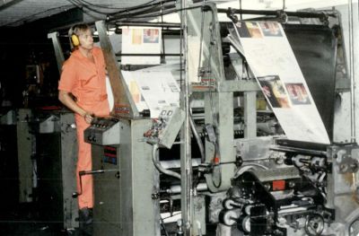 In 1974, John Galer works on the presses of The Hillsboro Journal.