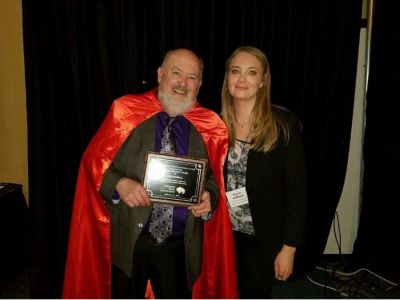 Jim Angell is pictured here with Darcie Hoffland, Wyoming Press Association executive director.