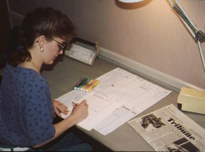 Jenny Chciuk estimates she was 20 years old when this photo was made as she dummied the newspaper. She says her team still uses that same handwritten system for creating the dummy. Jenny Chciuk estimates she was 20 years old when this photo was made as she dummied the newspaper. She says her team still uses that same handwritten system for creating the dummy.