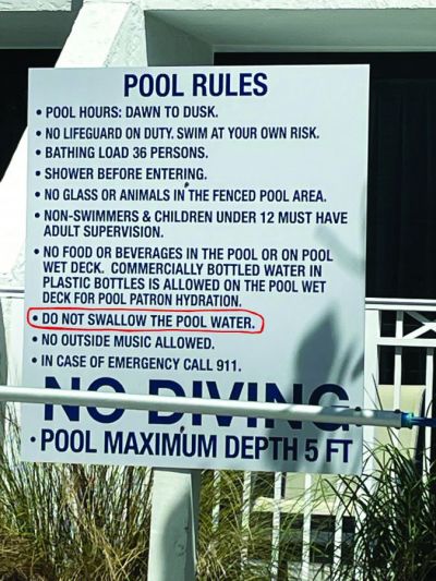 Anyone who has been in a public pool knows some of the things that happen in that pool. So common sense tells you not to drink the pool water! Anyone who has been in a public pool knows some of the things that happen in that pool. So common sense tells you not to drink the pool water!