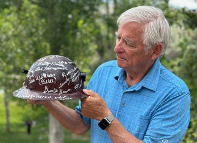 Bill Sniffin is pictured holding an old uranium miners helmet, signed for him by miners in appreciation for his work in exposing cancers that were occurring to them from the early uranium mining effort. He was nominated for a Pulitzer Prize for the series of stories. Bill Sniffin is pictured holding an old uranium miners helmet, signed for him by miners in appreciation for his work in exposing cancers that were occurring to them from the early uranium mining effort. He was nominated for a Pulitzer Prize for the series of stories.