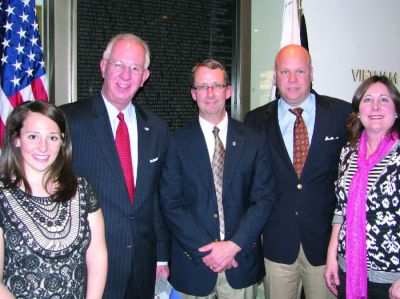 From the archives — Publishers’ Auxiliary May 2014
NNA members meet with some of the staff of the Vietnam Veterans Memorial Fund to discuss the association’s endorsement of the fund’s Faces Never Forgotten project. From left to right, Allyson Shaw, manager of communications and media relations; Robert M. Williams Jr., NNA president; Andrew Johnson, Region 6 director; Lee A. Allen, vice president for communications, marketing and advancement; Laura Johnson with the Dodge County Pionier in Mayville, Wisconsin. Behind the group is one of the panels from the Wall. (Stanley Schwartz | Publishers’ Auxiliary) From the archives — Publishers’ Auxiliary May 2014
NNA members meet with some of the staff of the Vietnam Veterans Memorial Fund to discuss the association’s endorsement of the fund’s Faces Never Forgotten project. From left to right, Allyson Shaw, manager of communications and media relations; Robert M. Williams Jr., NNA president; Andrew Johnson, Region 6 director; Lee A. Allen, vice president for communications, marketing and advancement; Laura Johnson with the Dodge County Pionier in Mayville, Wisconsin. Behind the group is one of the panels from the Wall. (Stanley Schwartz | Publishers’ Auxiliary)